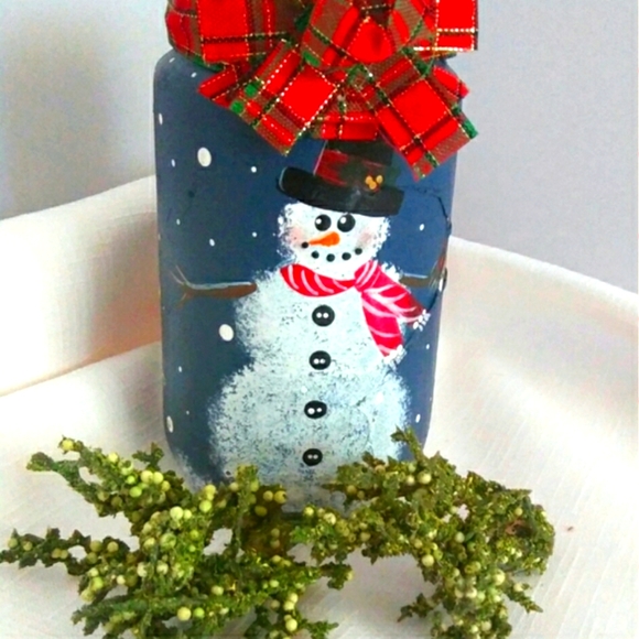 Hand Painted Snowman Jar Holiday Decor NWT - Picture 1 of 1